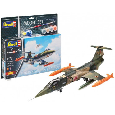 KIT PARA MONTAR REVELL MODEL SET AVIÃO F-104G STARFIGHTER RNAF/BAF 1/72 60 PEÇAS COMPLETO COM TINTAS COLA E PINCEL REV 63879